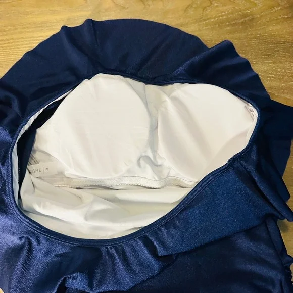 Swimsuit XL‎ One Shoulder Ruffle One Piece Swimsuit Navy Blue XL BNWT - Picture 3 of 8